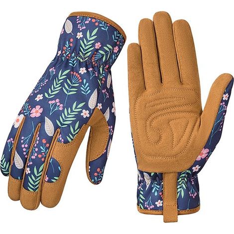 Gants de jardinage femme en cuir résistants aux épines, pour taille des roses et travaux de jardin, taille L, longueur 23,5 cm, bleu (1/5)