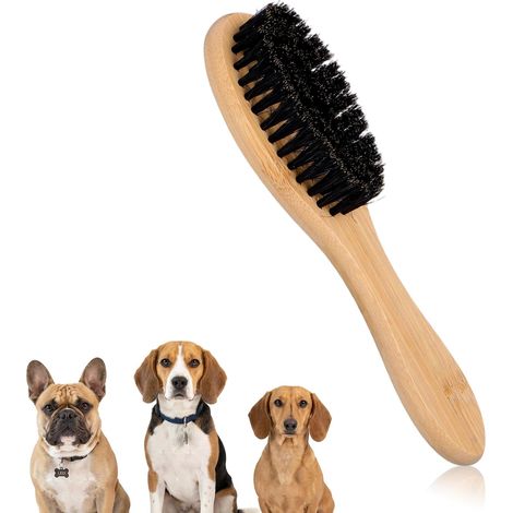 Brosse douce pour animal de compagnie avec manche en bois, brosse en poils de sanglier, brosse à poils quotidiens, douce et douce, brillance saine et réduit la perte (1/5)