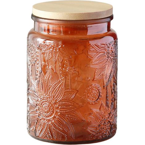 Bocaux de rangement vintage en verre de 700 ml avec couvercles, récipient à café pour café moulu, thé, sucre, sels de bain et plus encore (marron, 1 pièce) (1/5)