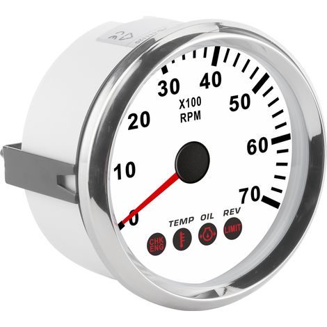 Compte-tours 0-7000 tr/min avec alarme de pression d'huile et de température moteur pour bateau, moto et camion (cadran blanc) (1/5)