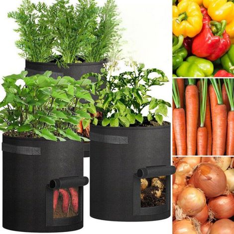Pflanzsäcke aus Vliesstoff - ® - 3er-Pack - 10 Gallonen - Sichtfenster - Stabile Griffe (1/5)