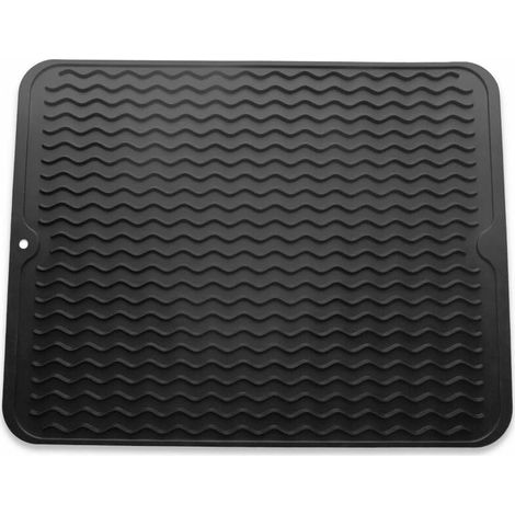 royaluxe - Tapis de séchage de vaisselle en silicone Tapis de séchage de vaisselle antidérapant respectueux de l'environnement et résistant à la chaleur pour lave-vaisselle, (noir, grand) (1/5)