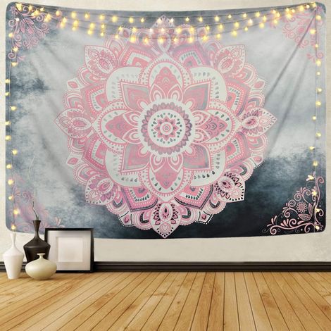 Tapisserie mandala rose, tapisserie bohème, tapisserie hippie, tapisserie à médaillon floral pour chambre à coucher
