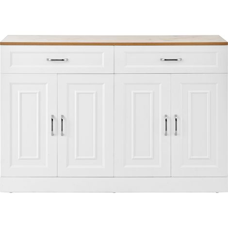 ELVMI Credenza con 4 Ante, 2 Cassetti e 2 Ripiani Regolabili per Soggiorno in Pannelli di Particelle 120 × 35 × 80.5 cm Bianca (1/4)