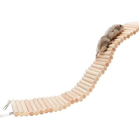 1 Pont en Bois, Modulable, Mousquetons Métalliques, Accessoire de Cage, pour Hamster Rat Oiseau (1/5)