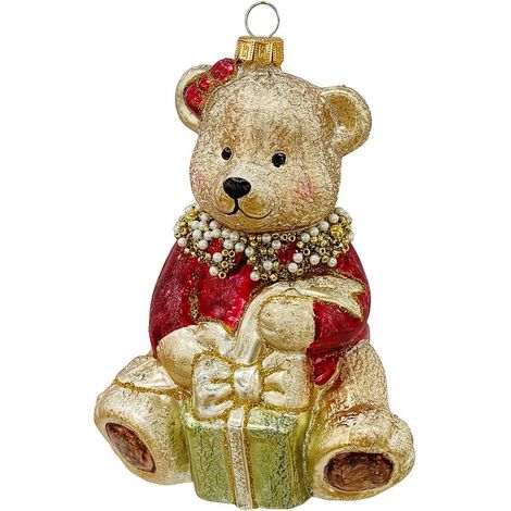 ORSA DA APPENDERE CON REGALO VETRO DECORAZIONE NATALIZIA HUG H13,5 BIZZOTTO