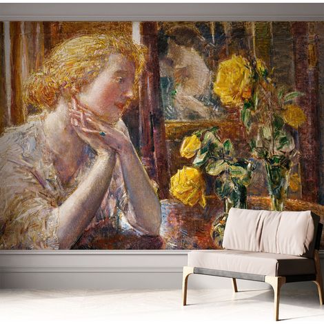 Selbstklebend Tapete - abwaschbar - Raumgestaltung Schlafzimmer Wohnzimmer Tapete Frau mit Rosen 312x219 cm (1/5)