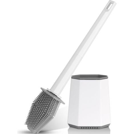 WC-Bürste mit schnelltrocknendem Silikonhalter zur Wandmontage für Badezimmer und Gäste-WC, weiß (1/5)
