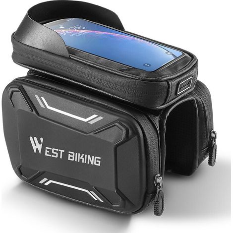 Green Mobility-Lot de 1, sacoche de cadre de vélo, support de téléphone étanche, pochette avant pour téléphone jusqu'à 6,5" (Noir et gris) (1/5)