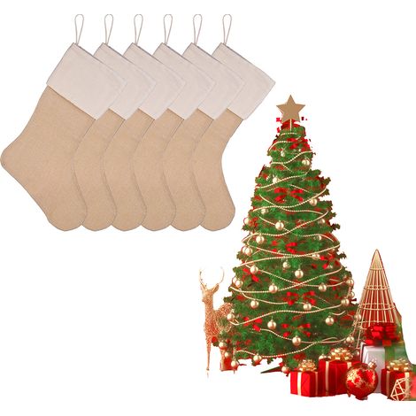 6 pcs chaussettes de Noël déco fête familiale suspendues sacs cadeaux cheminée arbre marron tissu composite (1/5)