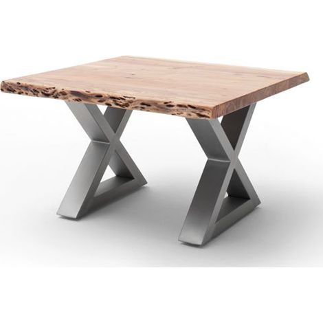 Table basse en bois d'acacia massif naturel / acier inoxydable - L.75 x H.45 x P.75 cm -PEGANE- (1/4)