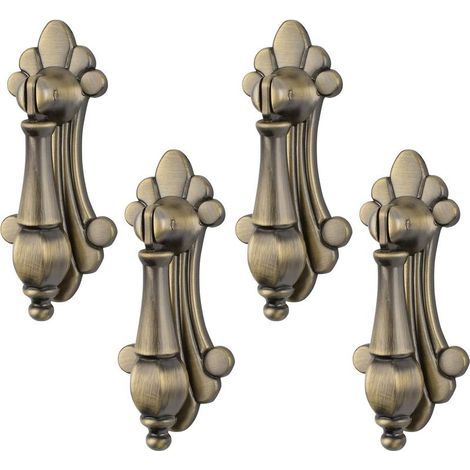 Lot de 4 poignées de suspension vintage en alliage de zinc sculpté en bronze pour armoires, armoires, placards, tiroirs, portes, meubles décoratifs (1/5)