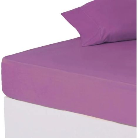 Drap-housse - JUANIO - 150x200x30 cm - Violet clair - 52% polyester/48% coton - Anti-acariens respirant