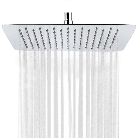 Pommeau de douche à main ultra-mince, pommeau de douche carré, acier inoxydable 304 avec buse en silicone, accessoires de salle de bain (25 cm) (1/5)