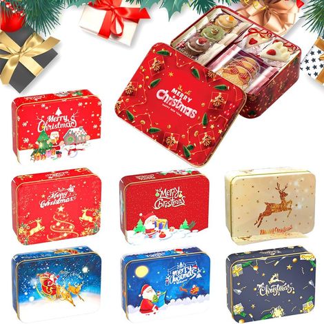 Lot de 8 boîtes à biscuits rectangulaires - Petites boîtes à biscuits - Boîtes cadeaux - Pour emballage de bonbons de Noël (1/5)