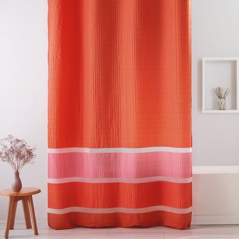 Voilage fantaisie tissée avec rayures horizontales Orange corail 140x240 cm