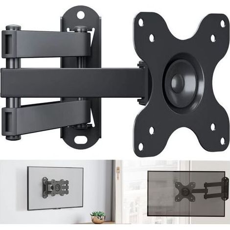 Support TV Mural Fixation Support Mural Ecran PC Orientable et Inclinable Universel pour Moniteur et Télévision Plat/Incurvé de 10-27 Pouces Jusqu'à 15 Kg, 75x75 / 100x100mm (1/5)