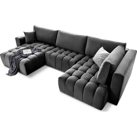 Canapé d'angle BONITA convertible 6 places gris foncé tissu – gauche – 350x175cm (1/3)