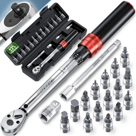 Monzana – Clé dynamométrique 1/4' 1-25 Nm ±3% – Système de clic pour précision – Longueur 27 cm – Boîte de rangement incluse