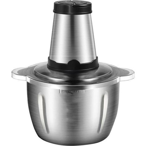 Robot culinaire électrique de 250 W avec 2 vitesses, 4 lames en acier inoxydable, bol de 2 L en acier inoxydable, conception anti-éclaboussures, traitement rapide des légumes, de la viande (1/5)