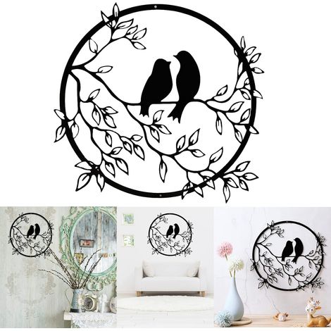 Sollbry Oiseau en métal sur une branche Ornement de jardin Arbre Tenture murale Décoration murale Art Panneau de jardin pour intérieur extérieur Décoration de la maison (30x30cm) (1/5)
