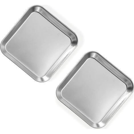 Lot de 2 Assiettes, Acier Inoxydable, Carrées, Poli Miroir, Empilables, Pour Apéritif, Pique-nique