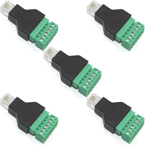 Lot de 5 adaptateurs RJ12 mâle vers bornier à vis 6 broches pour rallonge de câble Cat3 pour combiné téléphonique, connecteurs modulaires RJ12 6P6C noirs (1/5)