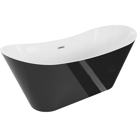 Mexen Celia vasca da bagno indipendente 170 x 75 cm, bianco/nero, troppo pieno nichel spazzolato - 52331707575-97 (1/5)