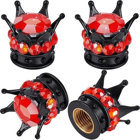 Bouchons de tige de valve de pneu Crown 4 pièces (rouge et noir)-Fei Yu