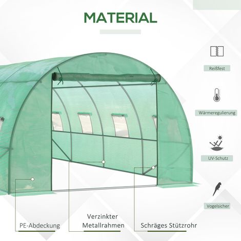 Serre de jardin en aluminium et acier, tunnel de culture haute, serre chaude de plain-pied, structure robuste, couleur verte, kit complet (1/4)