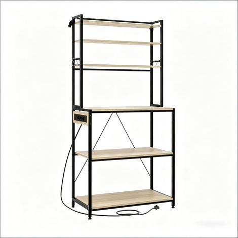 Étagère, station de bar à café, de cuisine avec prises électriques, commode de cuisine, mini poste de travail mobile