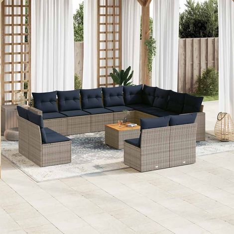 Set sofás de jardín con cojines 13 piezas ratán sintético gris vidaXL (1/5)