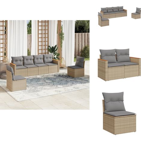 Salon de jardin avec coussins 6pcs mélange beige résine tressée - Ensemble Salon De Jardin - Mobilier De Jardin - Salon Extérieur - Canapé D'extérieur - Set De Canapés (1/5)
