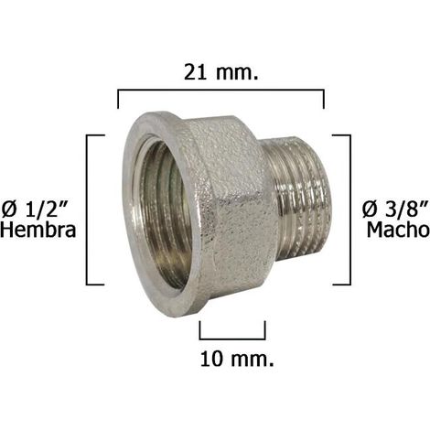 Alargadera Hexagonal Reducccion Cromada 3/8 Macho - 1/2 hembra x M10