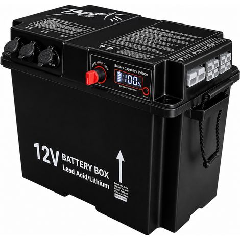NEMAXX® BB290 12V Batteriebox für AGM Gel LiFePO4 Batterien, Batteriekasten mit Voltmeter, Hauptschalter, 3x 12V Steckdose, 2x USB, 50A/100A Anderson Anschlüssen für Camping, Boot, Wohnmobil & Offgrid (1/5)