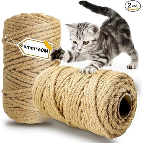 Corde Arbre à Chat 60M X 6MM Corde en Sisal Naturel Corde Sisal Ficelle Arbre à Chat pour Remplacement Décoration de Maisons Jardinage (1/5)