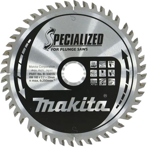 Makita B-33015 165mm x 20mm x 48T Specialized Circular Saw Blade for Plunge Saws
