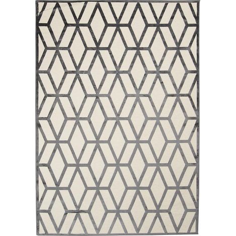 Tapis salon et chambre en viscose 120x160 crème et noir rectangle tissé