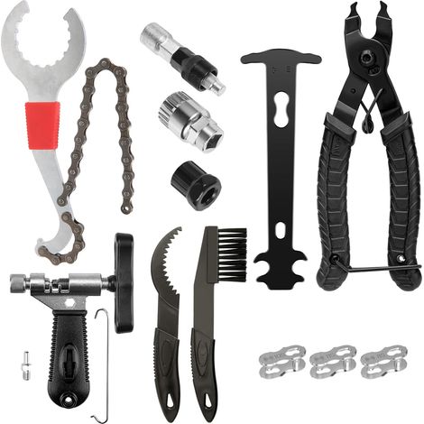 Lot de 15 outils de vélo, dérive-chaîne pour vélo, pince à chaîne, jauge de chaîne, pince à chaîne, extracteur de manivelle, kit d'outils de vélo, dérive-chaîne pour 6/7/8/9/10 vitesses (1/5)