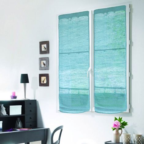 Store voilage en jute et coton bleu clair 60x200 cm – Accroche facile avec crochets inclus – Ambiance chaleureuse et élégante – Thedecofactory (1/4)