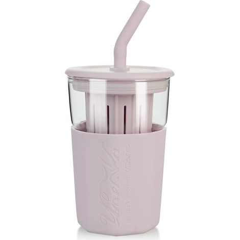 Gobelet en verre violet avec paille et couvercle, bouteille d'eau en verre avec manchon en silicone, jolie bouteille d'eau pour filles, 450 ml
