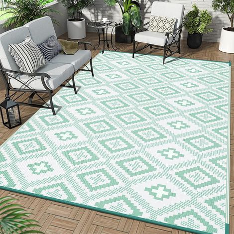 Tapis d'extérieur en plastique imperméable - 180 x 270 cm - Résistant aux UV - Jardin - Facile à nettoyer - Grand tapis d'extérieur réversible pour camping-car, camping, pique-nique, jardin (1/5)