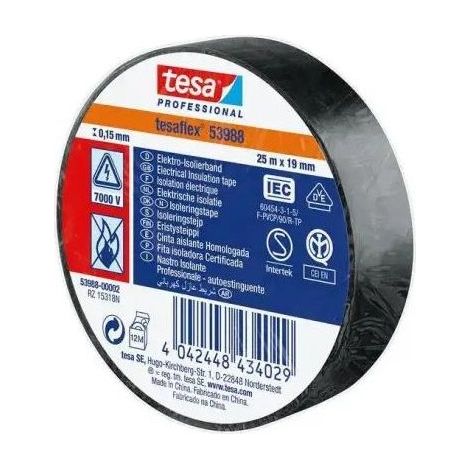Tesa CF10 Nastro Isolante Nero 25m x 19mm per Cartone Legno Plexiglas