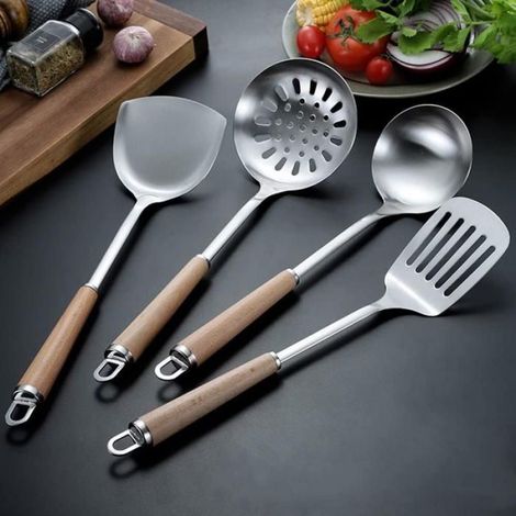Louche À Soupe - Acier Inoxydable 304 - Manche En Hêtre - Pour Wok Et Cuisines Professionnelles - 35,5 Cm - 1 Pièce (1/5)