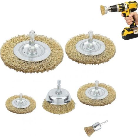 6 Spazzole Metalliche per Trapano Spazzola Di Ferro a Tazza per Ruggine Art.591005