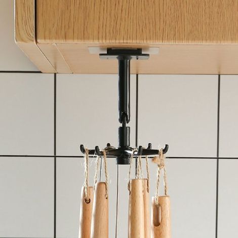 Étagère de cuisine avec crochets - Crochets - Porte-ustensiles de cuisine - Crochets rotatifs à 360° - Fixation auto-adhésive sans perçage - Étagère de rangement multifonctionnelle pour ustensiles de (1/5)