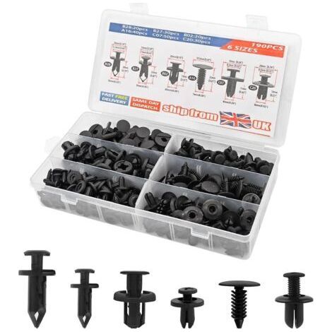 Kit de 190 clips de fixation pour automobile, rivets en plastique noir, clips de protection pour panneaux de porte et pare-chocs, compatible avec la plupart des véhicules.-Karteo (1/5)