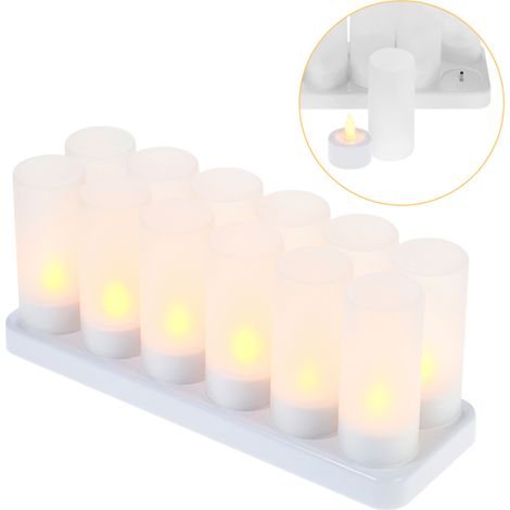 Bougies LED rechargeables sans flamme à effet vacillant, bougies chauffe-plat avec coupelles givrées et base de chargement, lumière jaune (1/3)