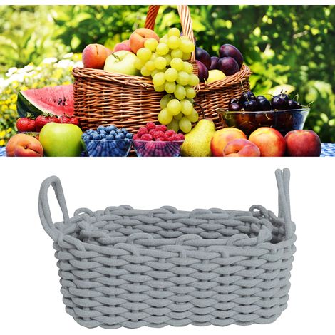 Panier de rangement en corde de coton tricoté à la main, style nordique, organisateur de bureau pour clés, en-cas, sous-vêtements, gris, 36 x 25 x 15 cm / 14,2 x 9,8 x 5,9 pouces (1/5)
