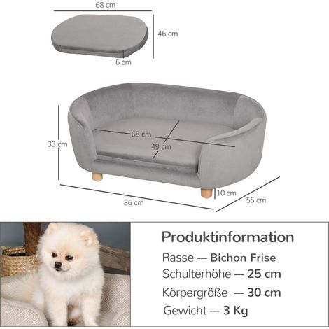 Canapé pour chiens Canien Lit pour chien avec patte en mousse de bouleau en velours hollandais pour chats Chiens 86 x 55 x 33 cm Gris clair